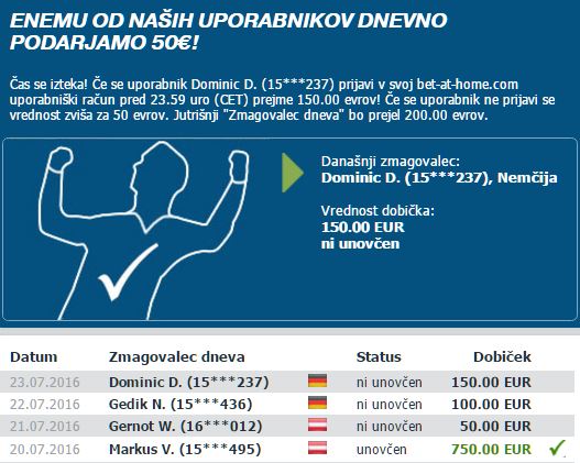 bet at home zmagovalec dneva