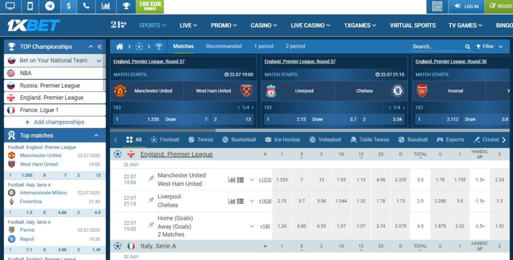 1xbet spletna stran šport