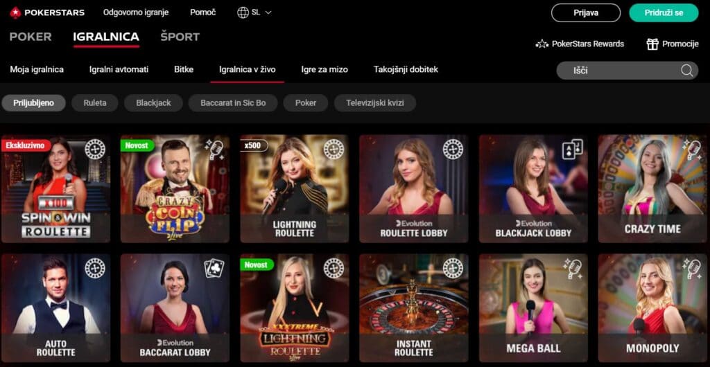 PokerStars Casino v živo